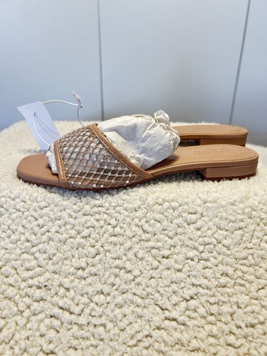J. Crew Factory Rhinestone Mesh Slide Sandals Tan/Beige Size 7M - Picture 3 of 7